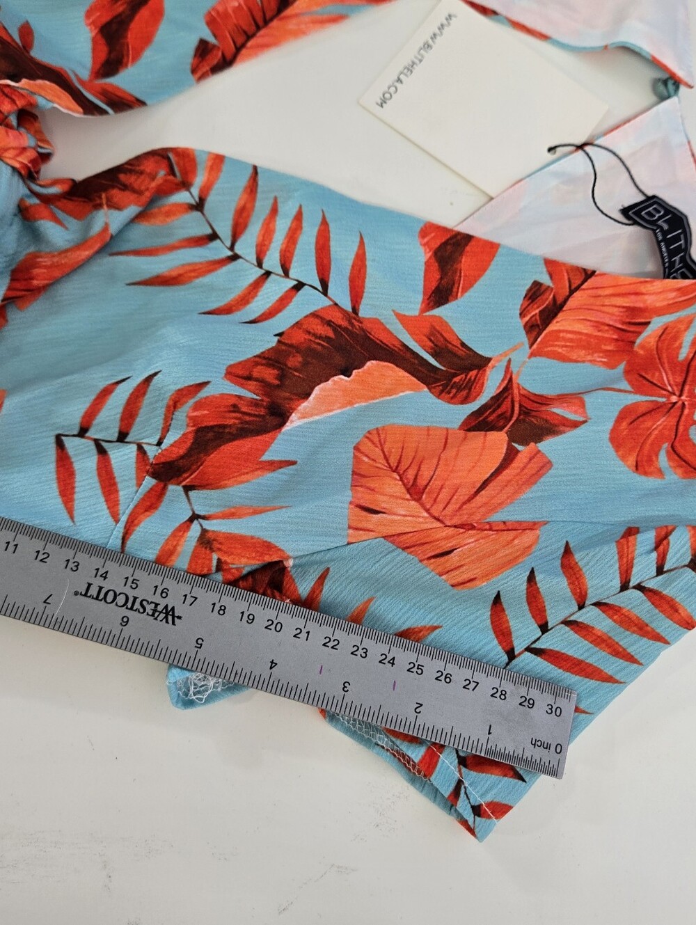 Blithe Blue Orange Leaf Print High Slit Maxi Dress Attached Shorts Romper Sz M - Picture 14 of 17